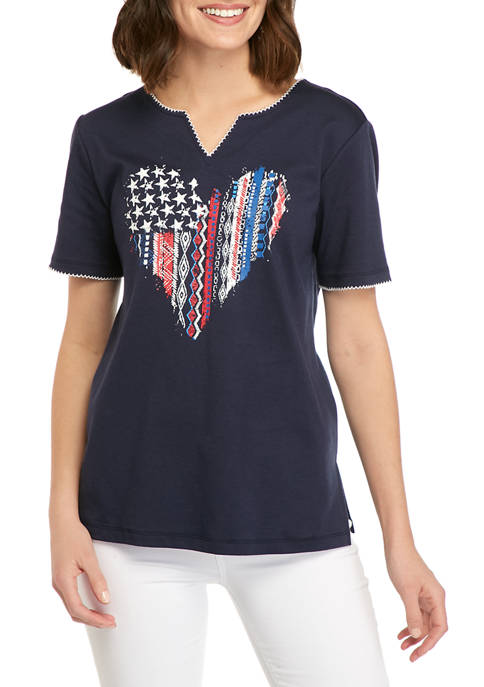 Alfred Dunner Petite Americana Flag Graphic T-Shirt
