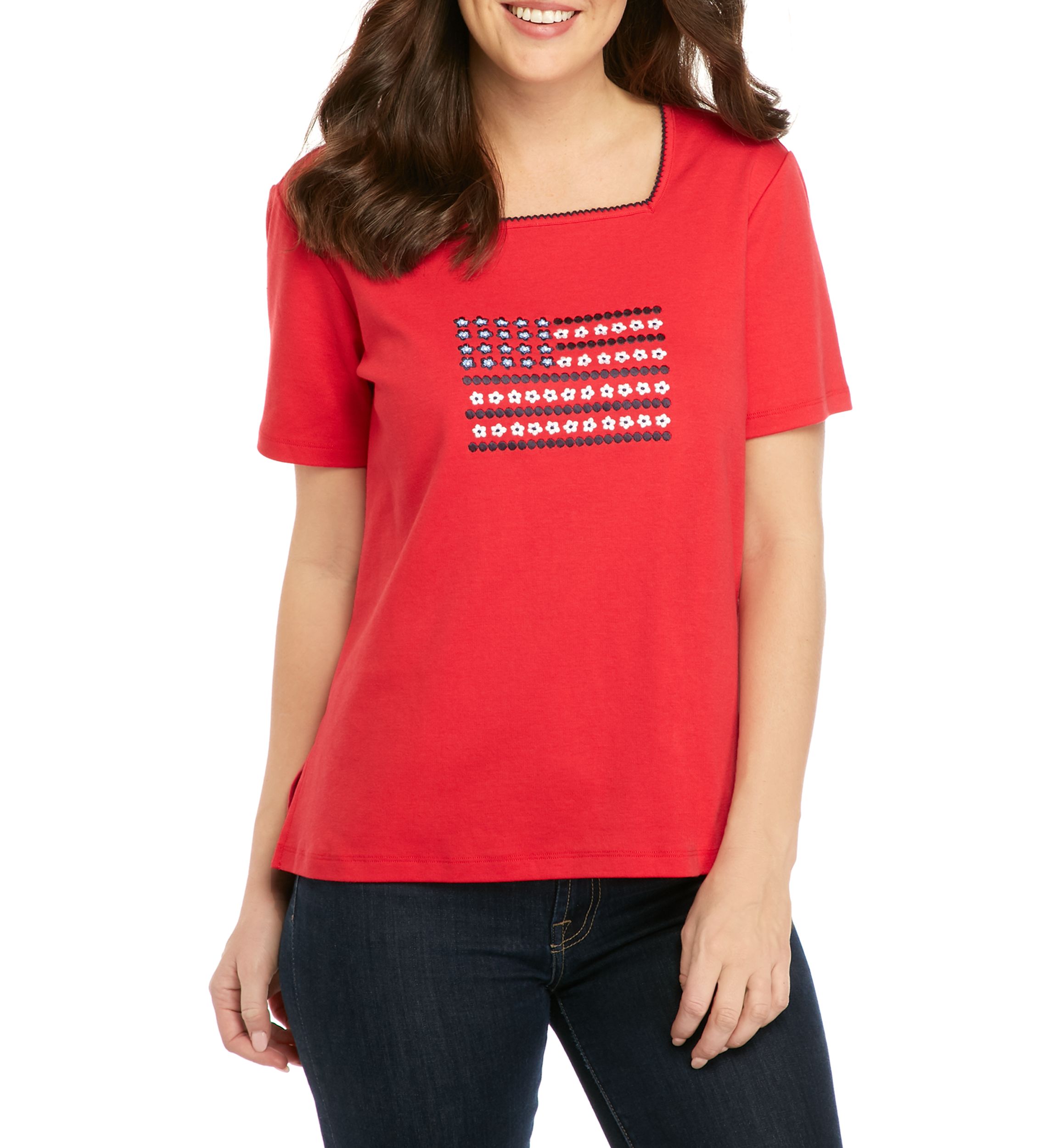 Petite Americana Center Flag Graphic Knit T-Shirt