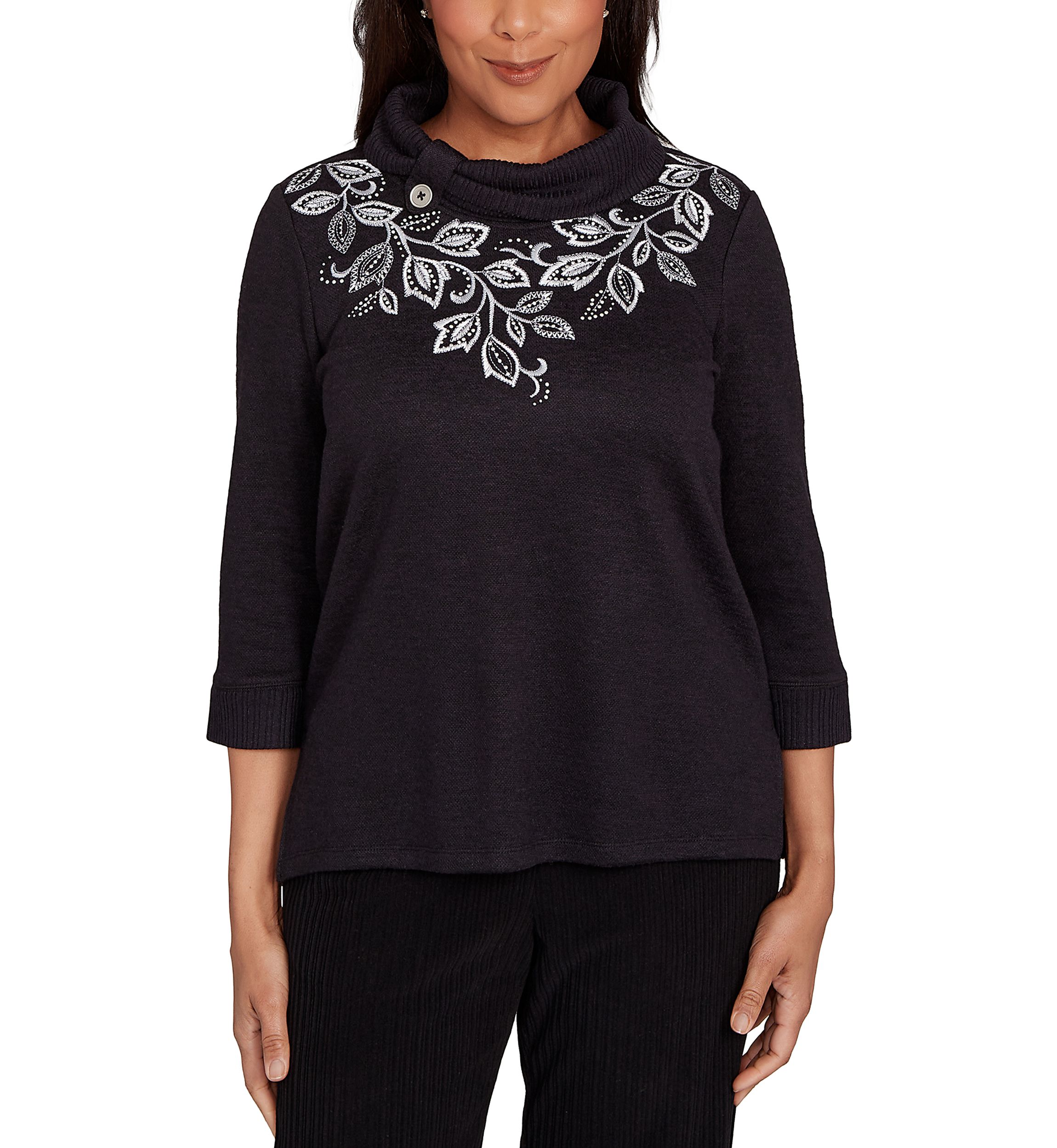 Womens Lake Champlain Leaf Embroidered Yoke Top