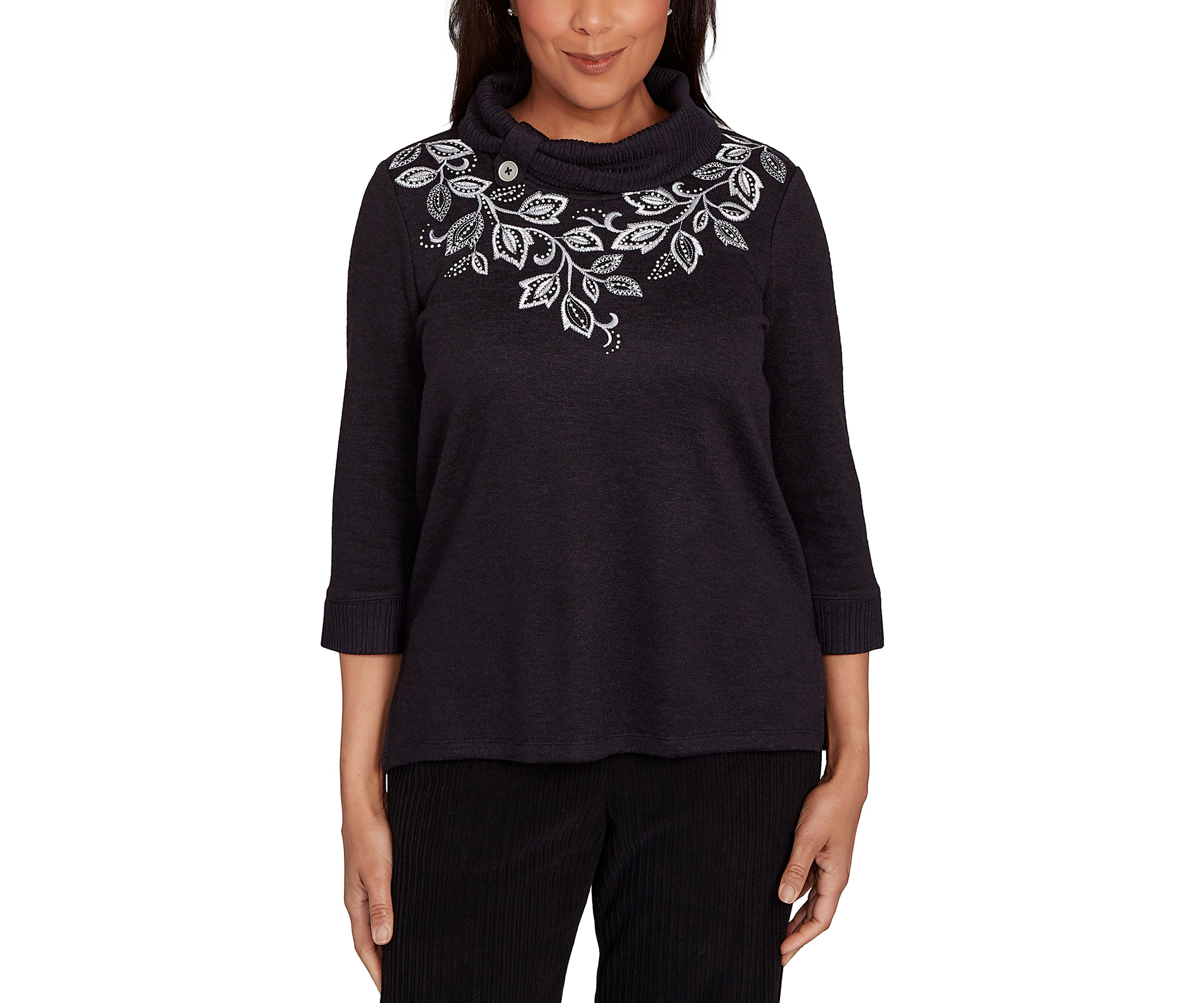 Womens Lake Champlain Leaf Embroidered Yoke Top