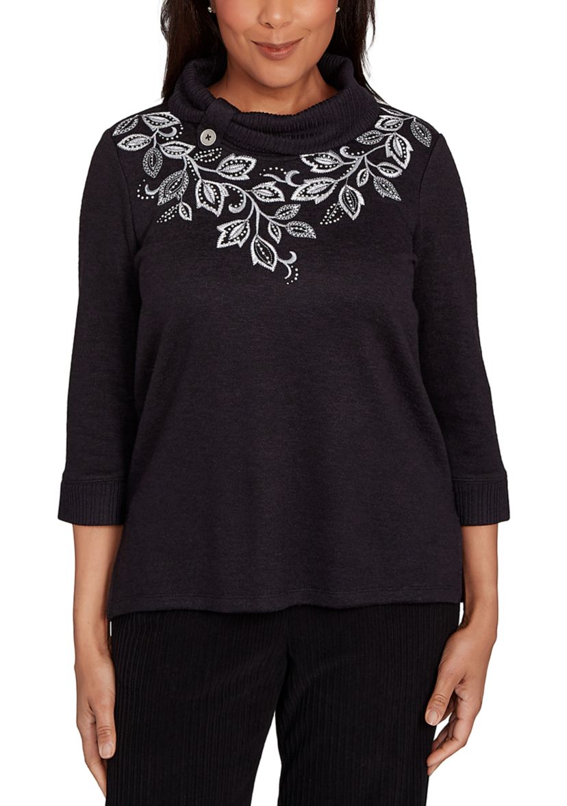 Womens Lake Champlain Leaf Embroidered Yoke Top