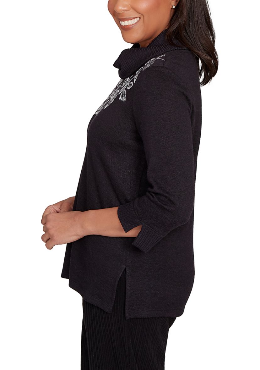 Womens Lake Champlain Leaf Embroidered Yoke Top