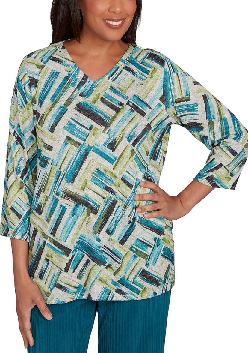 Womens Lake Champlain Brushstrokes Melange Print Top