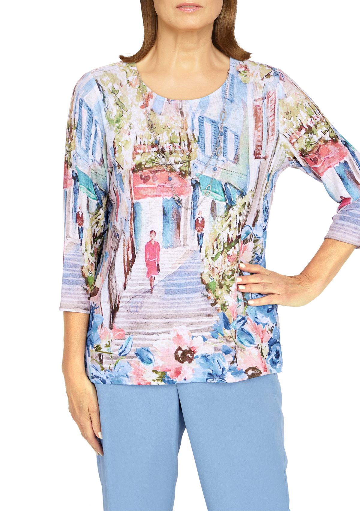 Womens Peace of Mind Scenic 3/4 Sleeve Knit Top