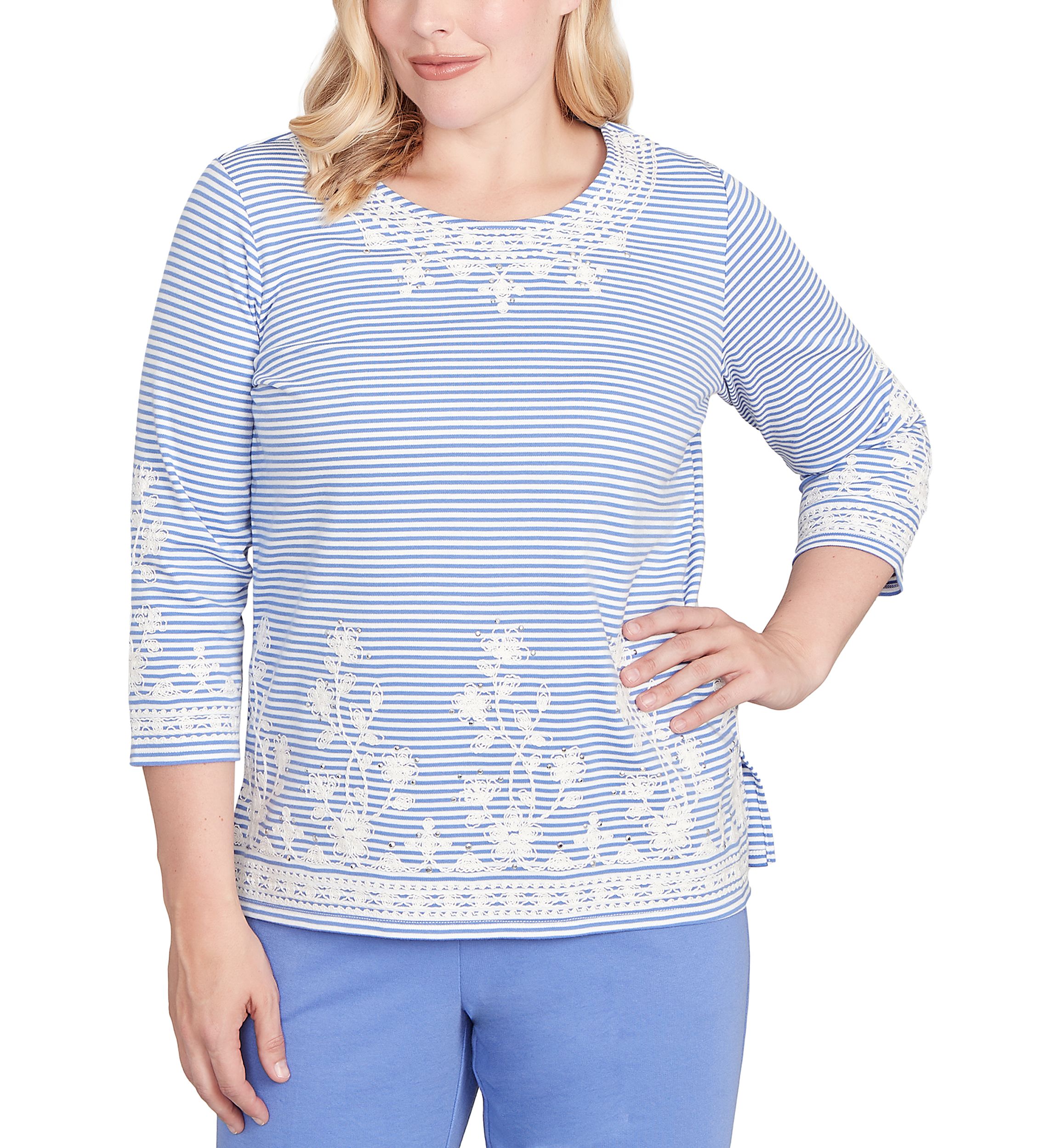 Womens Casual Vibe Stripe with Soutache Embroidery Top