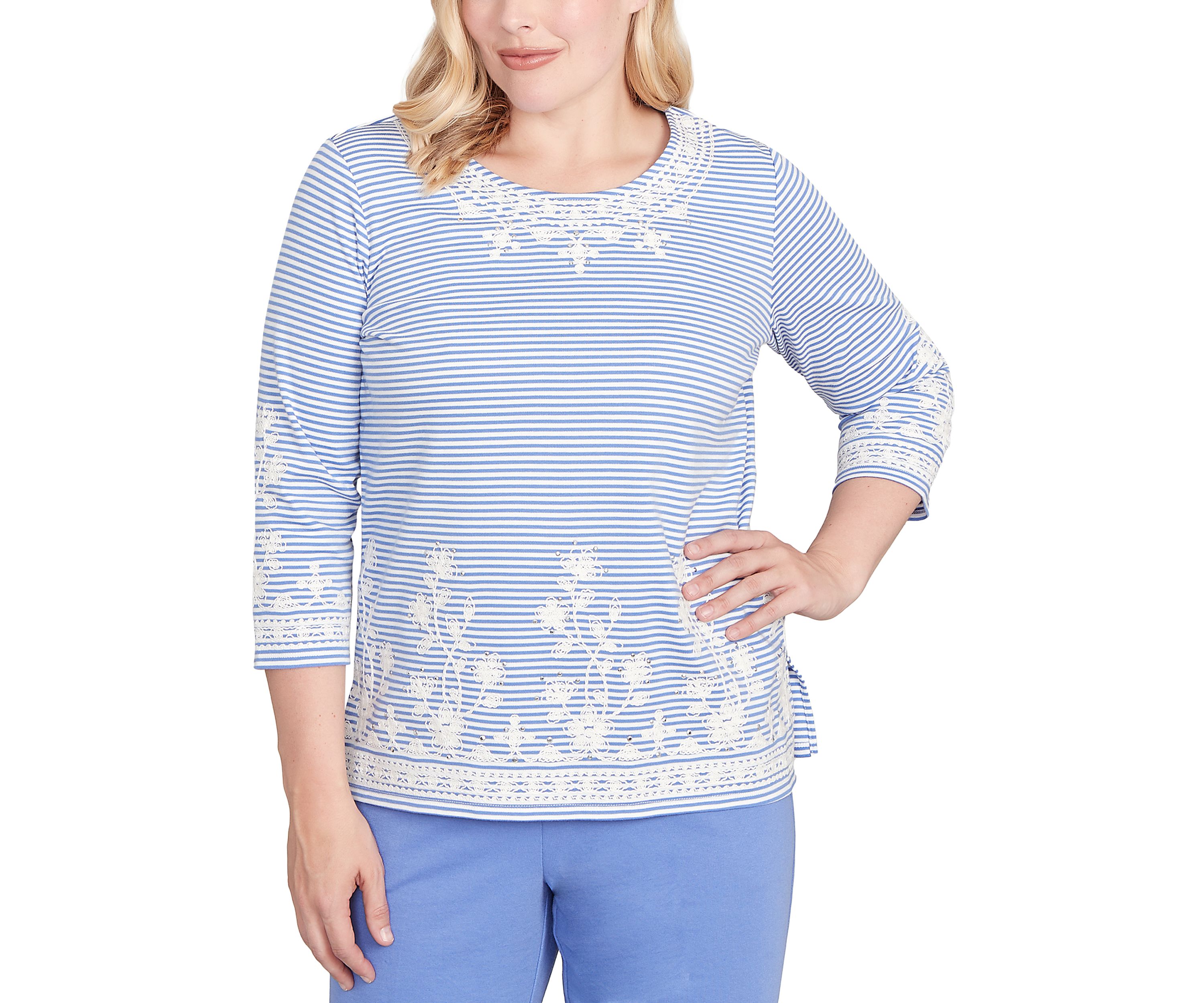 Womens Casual Vibe Stripe with Soutache Embroidery Top