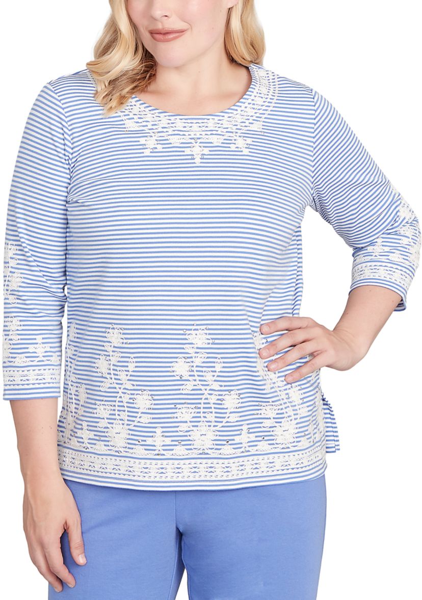 Womens Casual Vibe Stripe with Soutache Embroidery Top