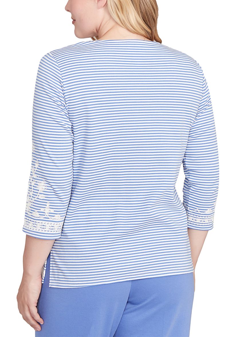 Womens Casual Vibe Stripe with Soutache Embroidery Top