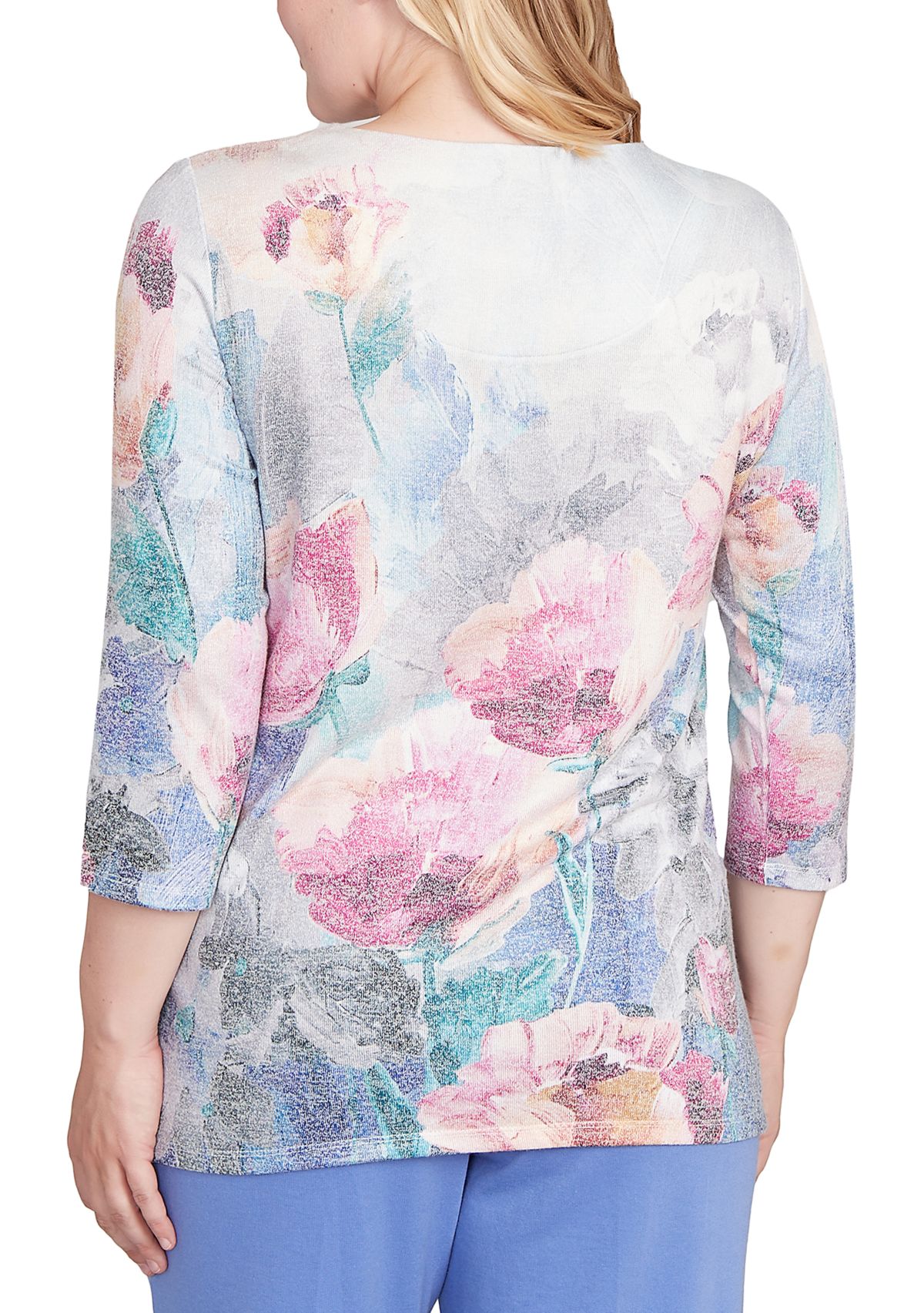 Womens Casual Vibe Border Brushstroke Floral Top