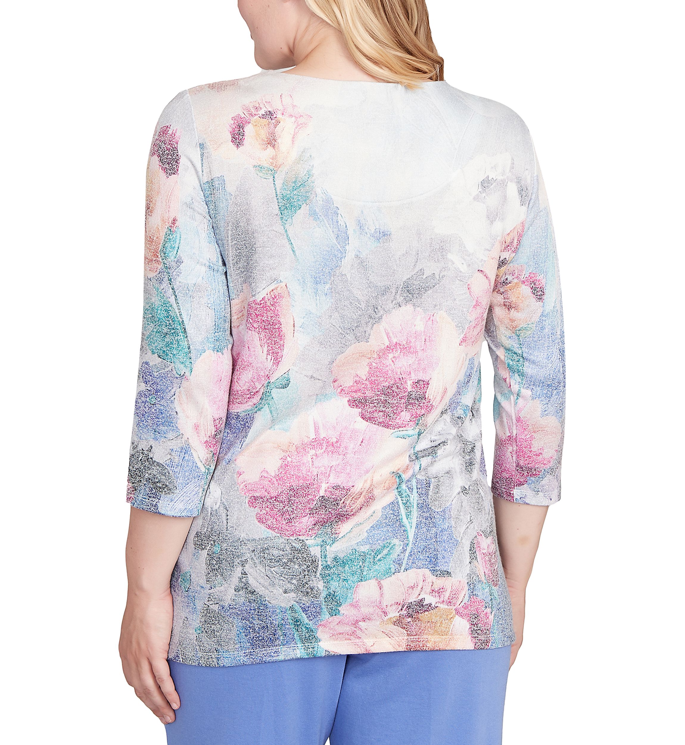 Womens Casual Vibe Border Brushstroke Floral Top