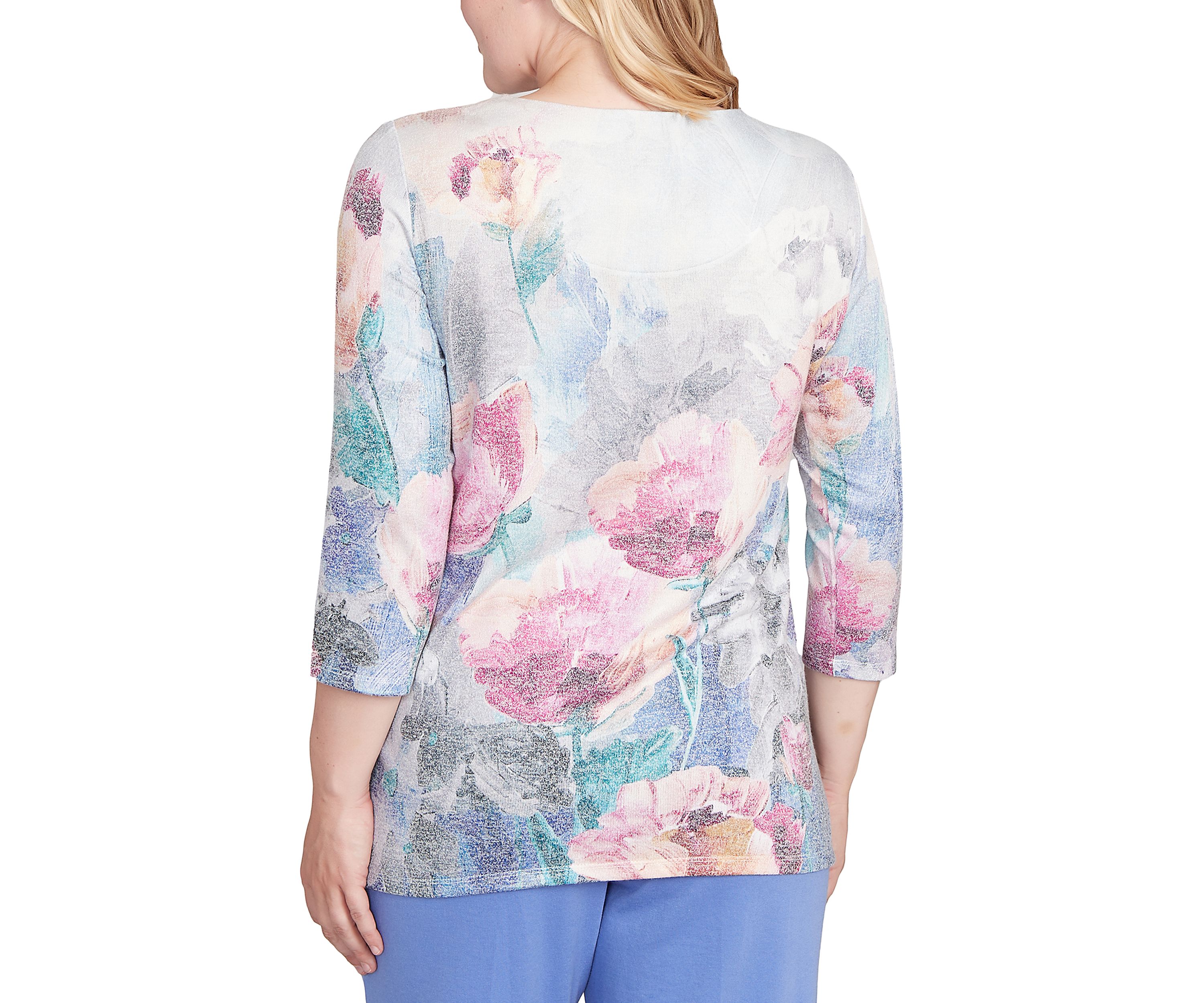 Womens Casual Vibe Border Brushstroke Floral Top