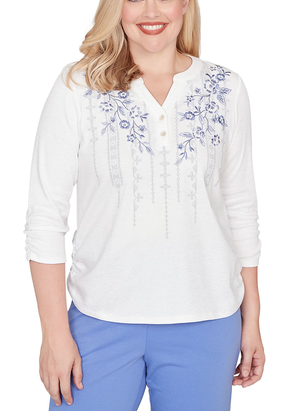 Womens Casual Vibe Floral Geo Vertical Yoke Top