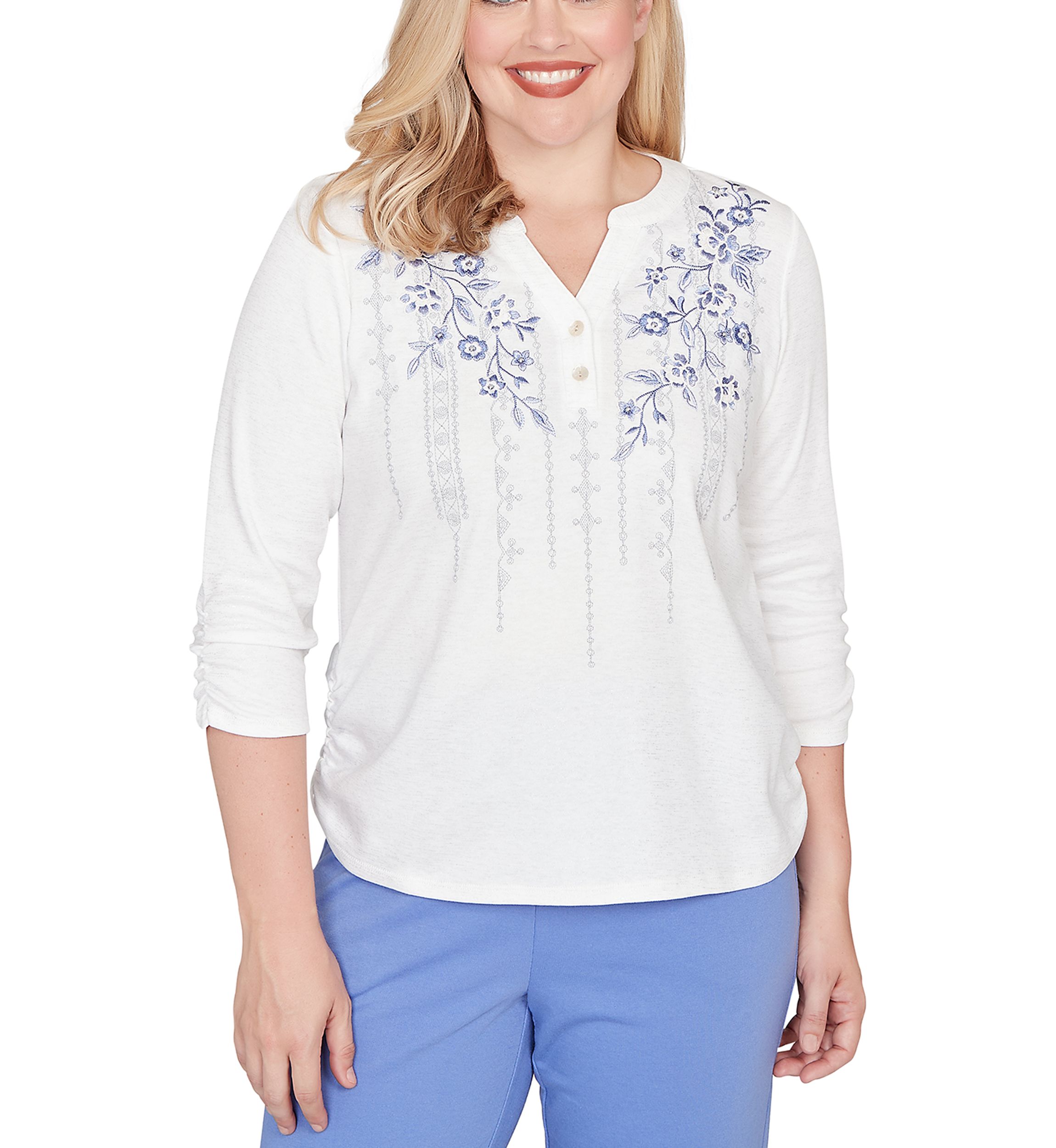 Womens Casual Vibe Floral Geo Vertical Yoke Top