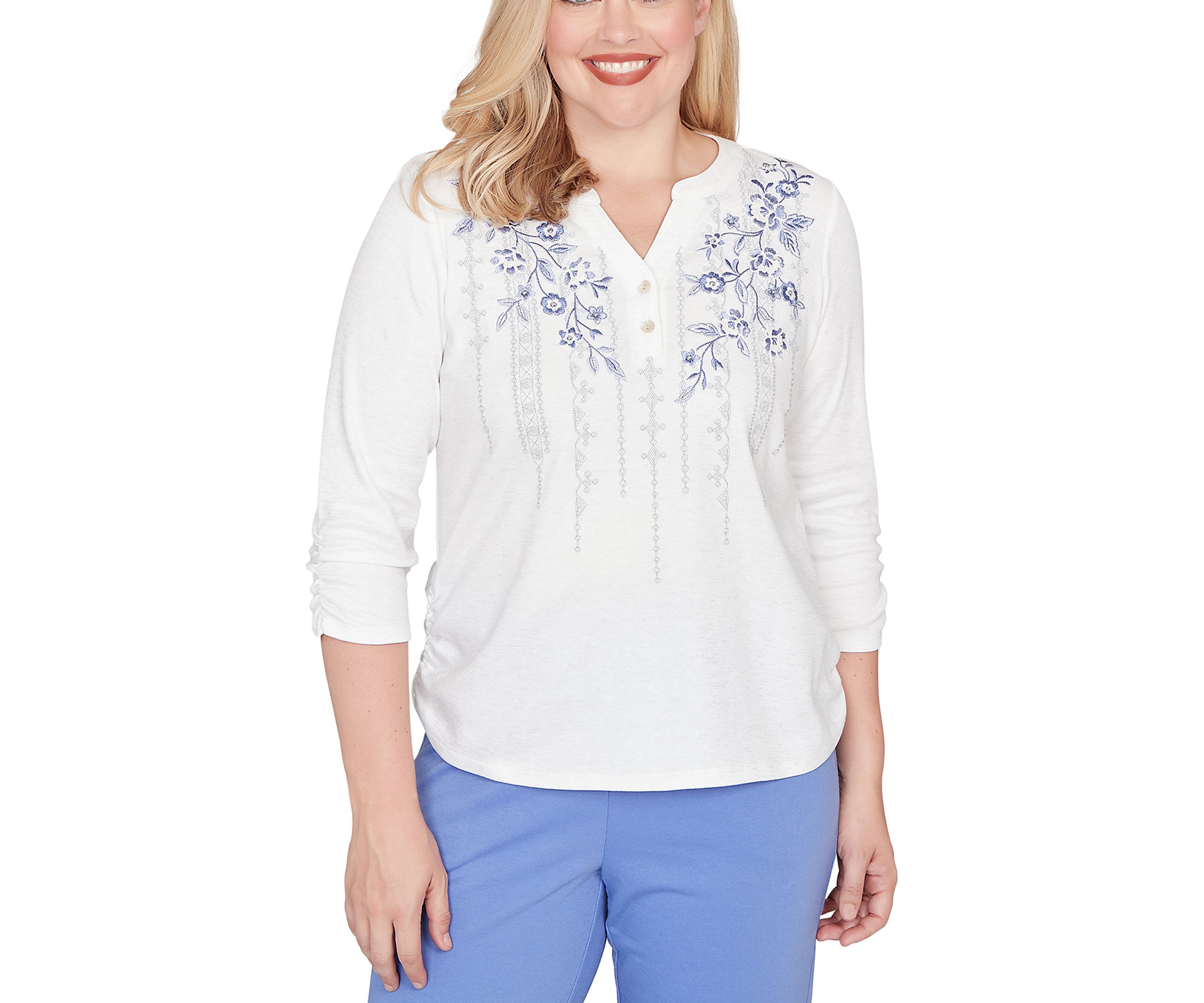Womens Casual Vibe Floral Geo Vertical Yoke Top