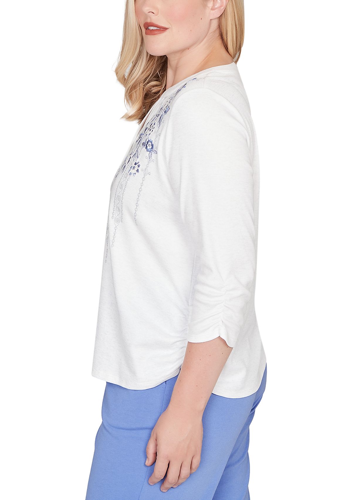 Womens Casual Vibe Floral Geo Vertical Yoke Top