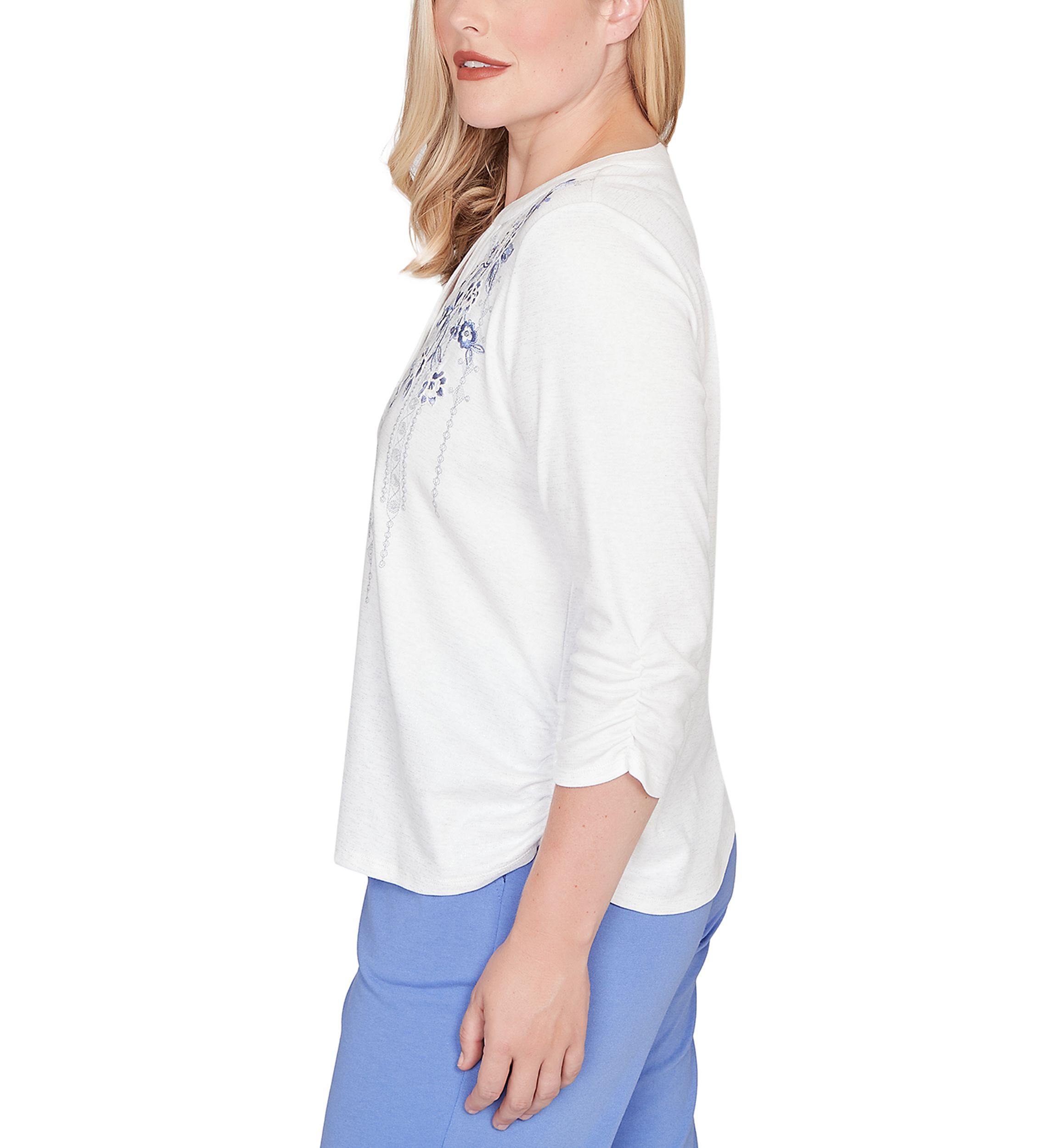 Womens Casual Vibe Floral Geo Vertical Yoke Top