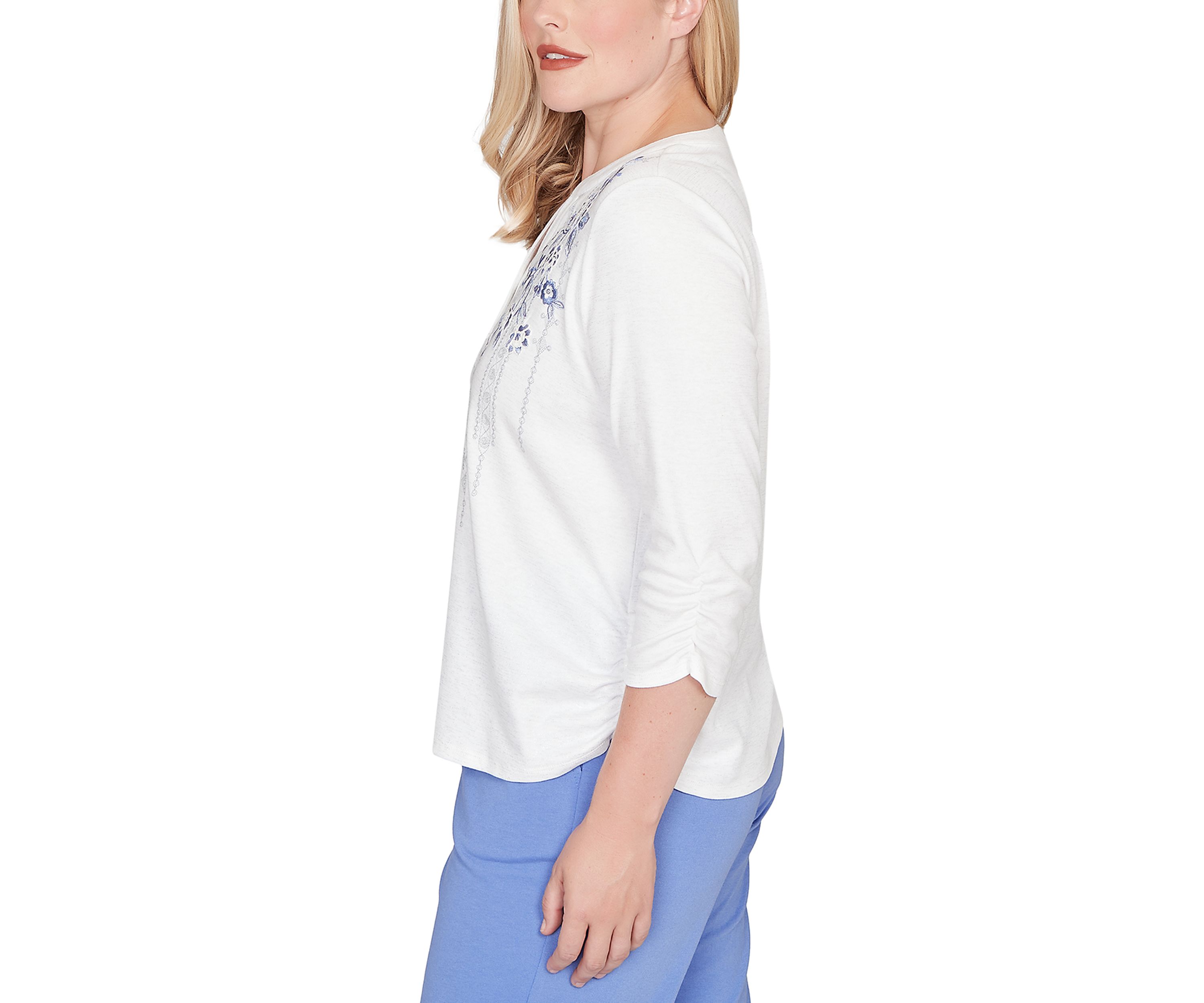 Womens Casual Vibe Floral Geo Vertical Yoke Top