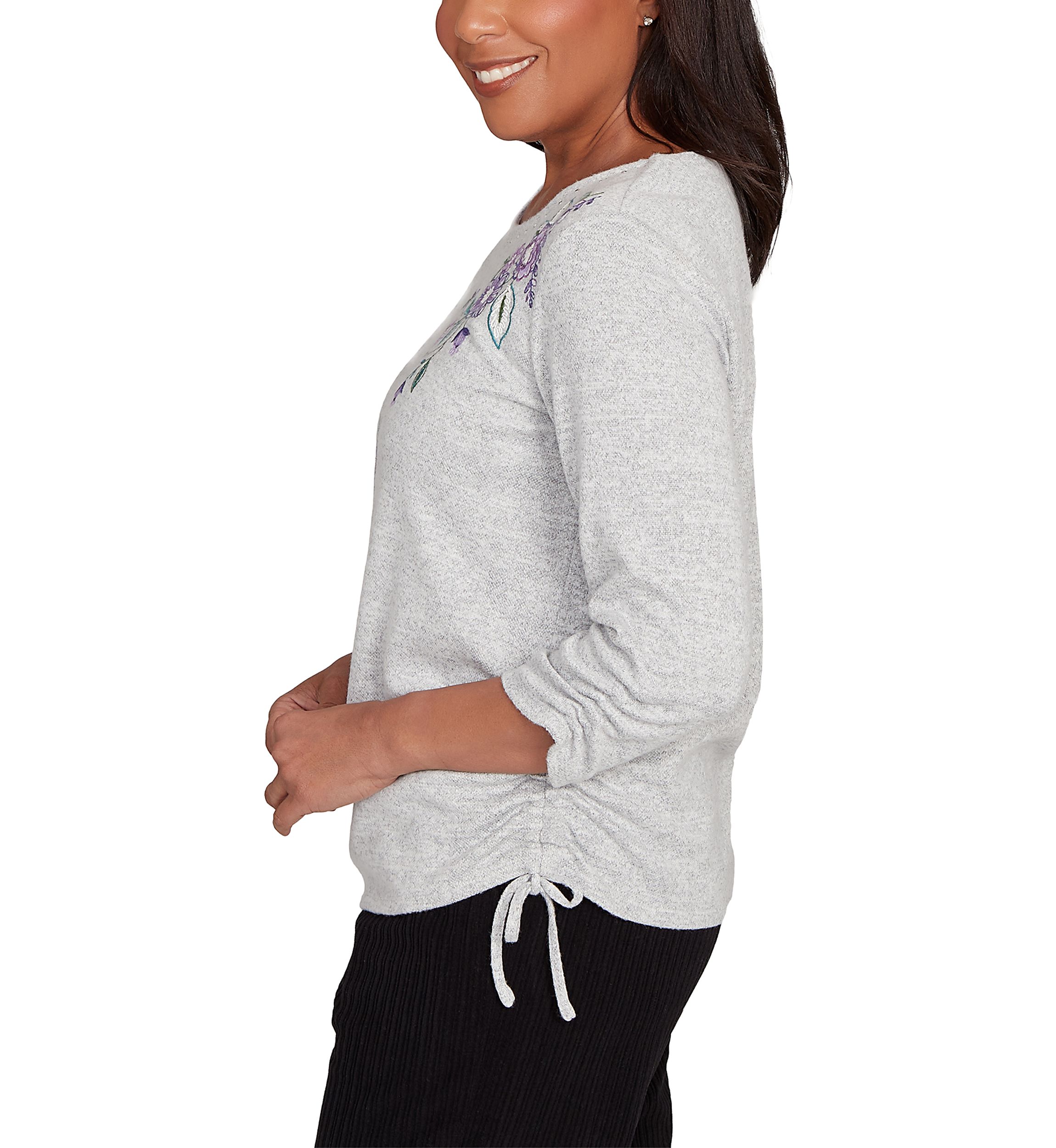 Womens Casual Vibe Asymmetric Flowers Embroidery Top 