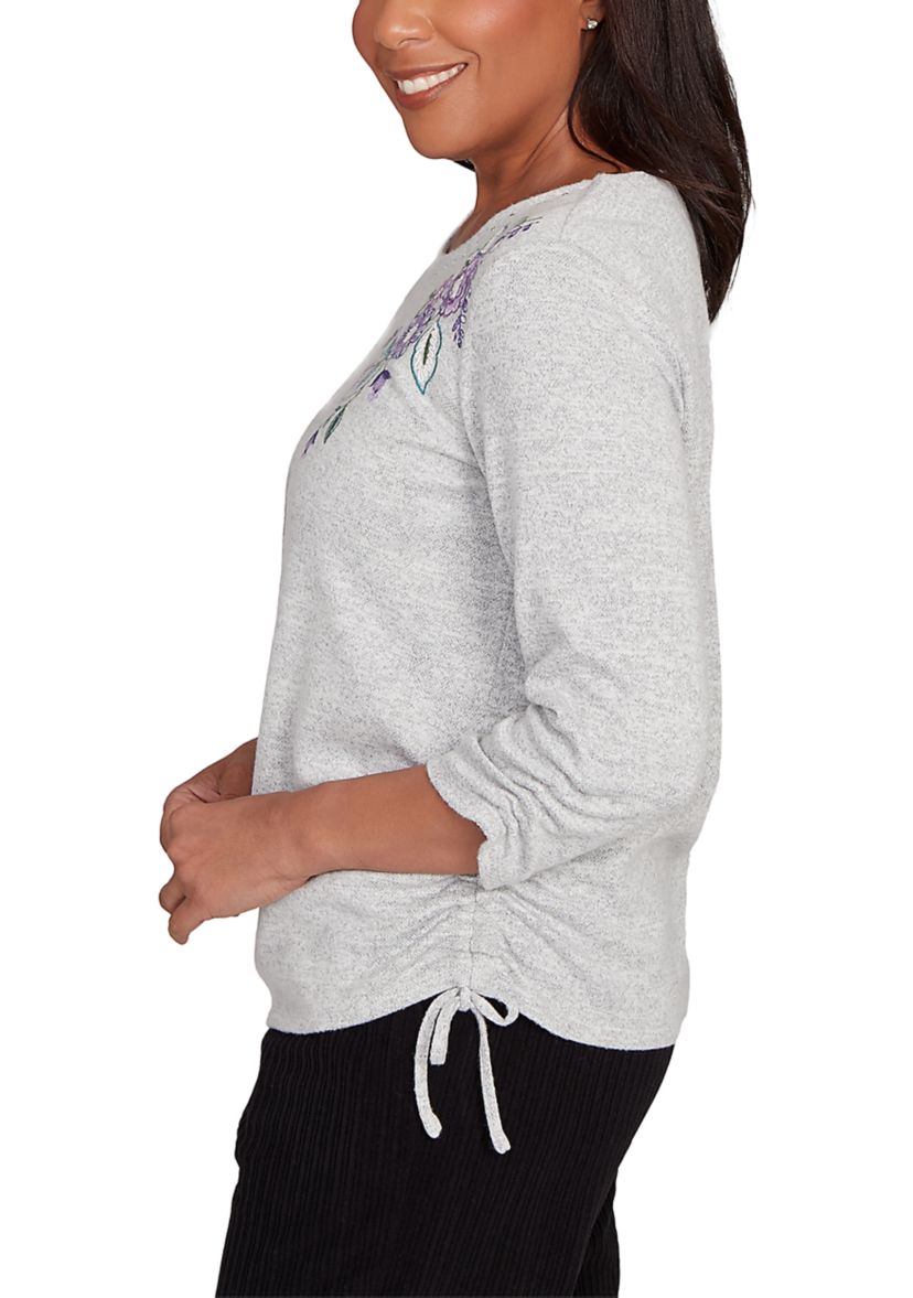 Womens Casual Vibe Asymmetric Flowers Embroidery Top 
