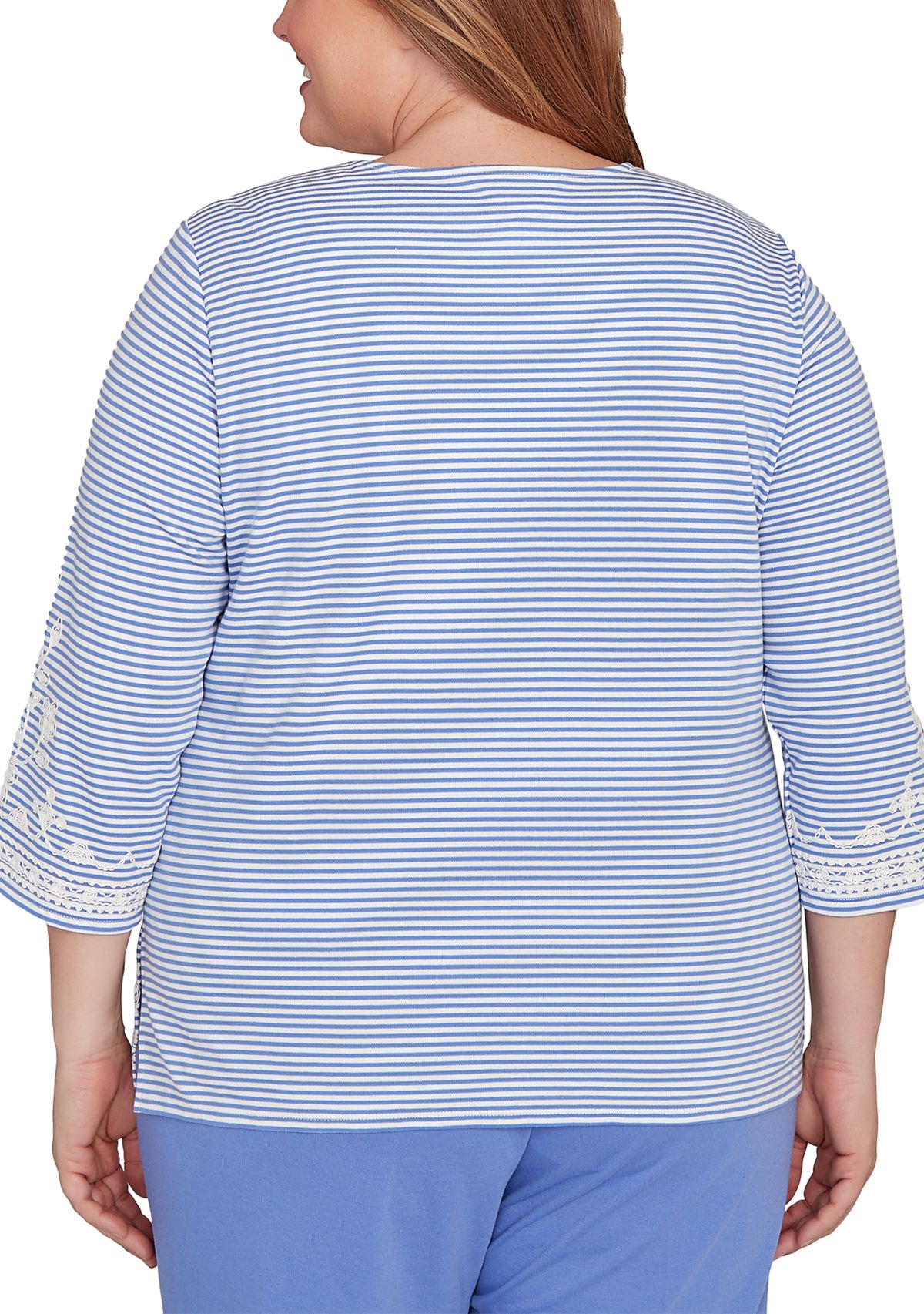 Plus Size Casual Vibe Stripe with Soutache Embroidery Top
