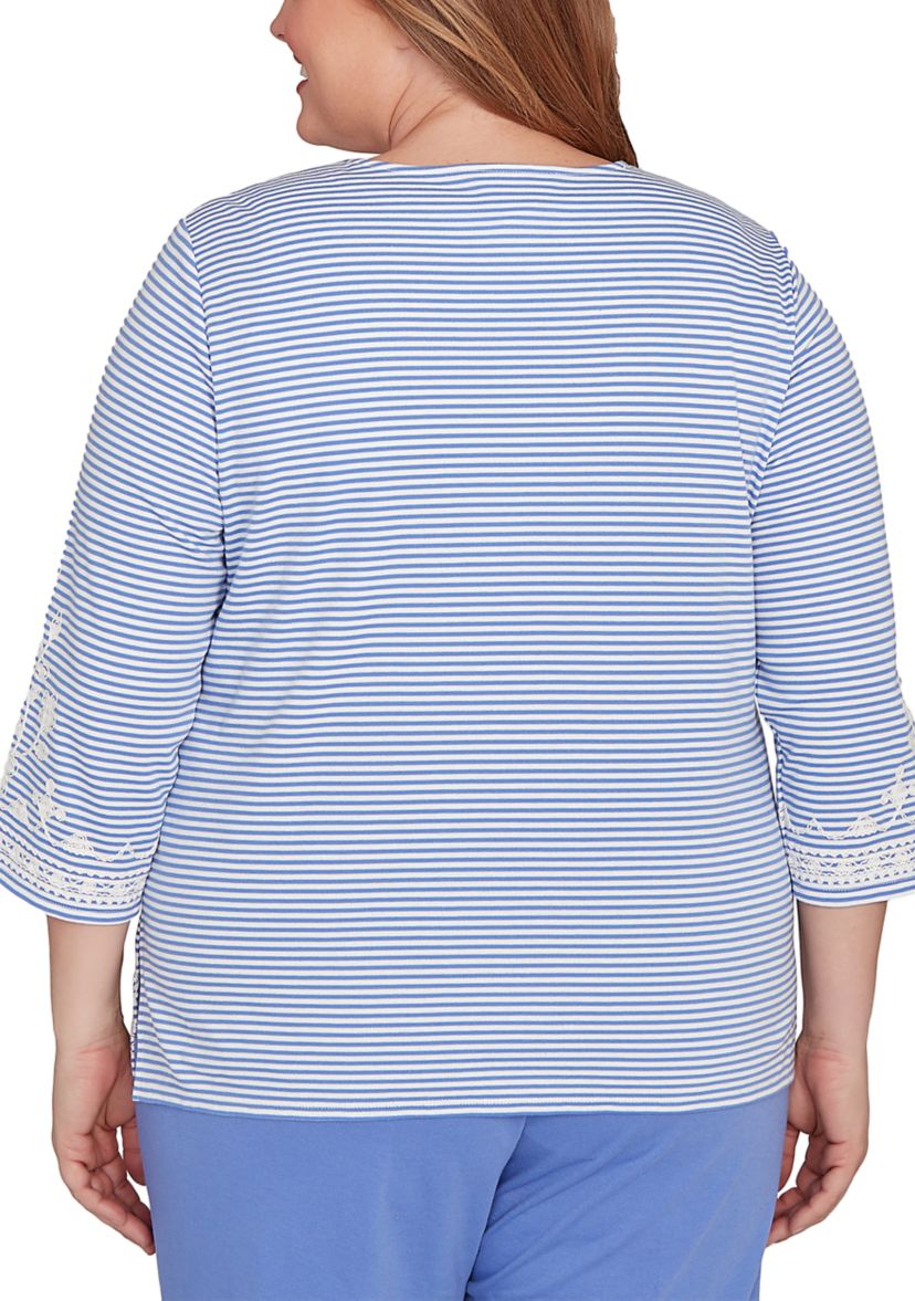 Plus Size Casual Vibe Stripe with Soutache Embroidery Top