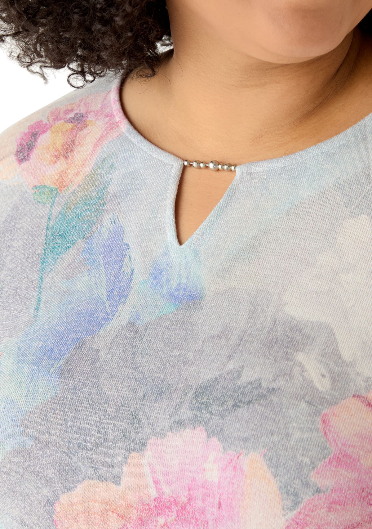  Plus Size Casual Vibe Border Brushstroke Floral Top