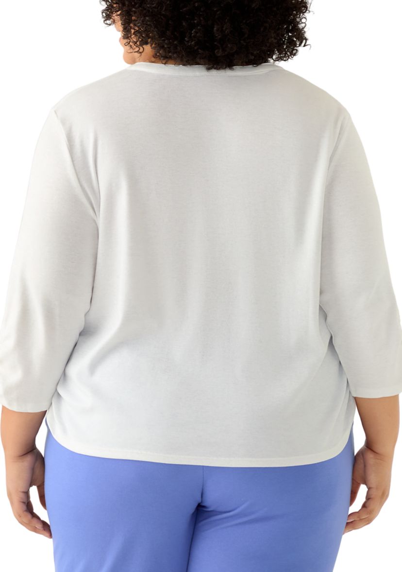  Plus Size Casual Vibe Floral Geo Vertical Yoke Top