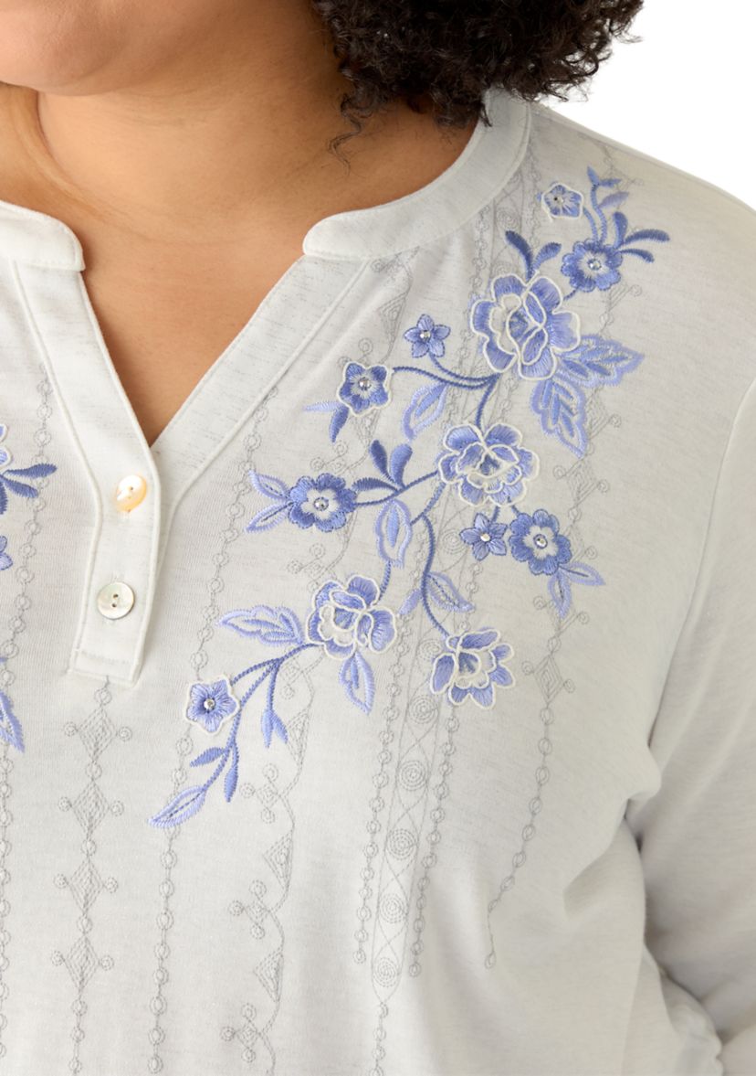  Plus Size Casual Vibe Floral Geo Vertical Yoke Top