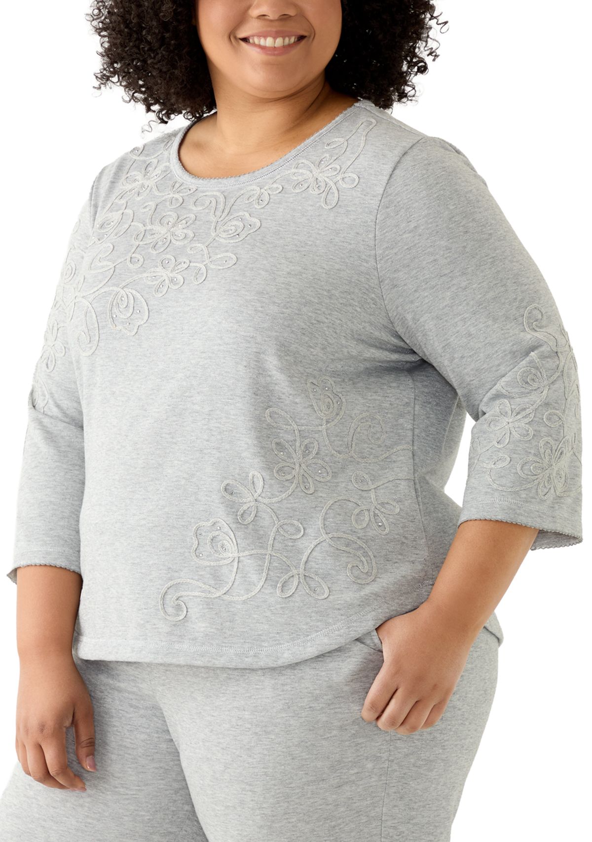   Plus Size Casual Vibe Asymmetric Soutache Floral Top