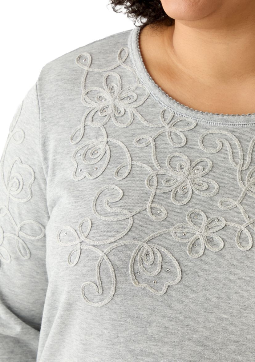   Plus Size Casual Vibe Asymmetric Soutache Floral Top