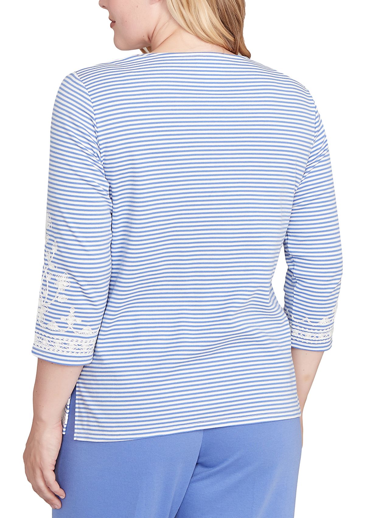 Petite Casual Vibe Stripe Top with Soutache Embroidery