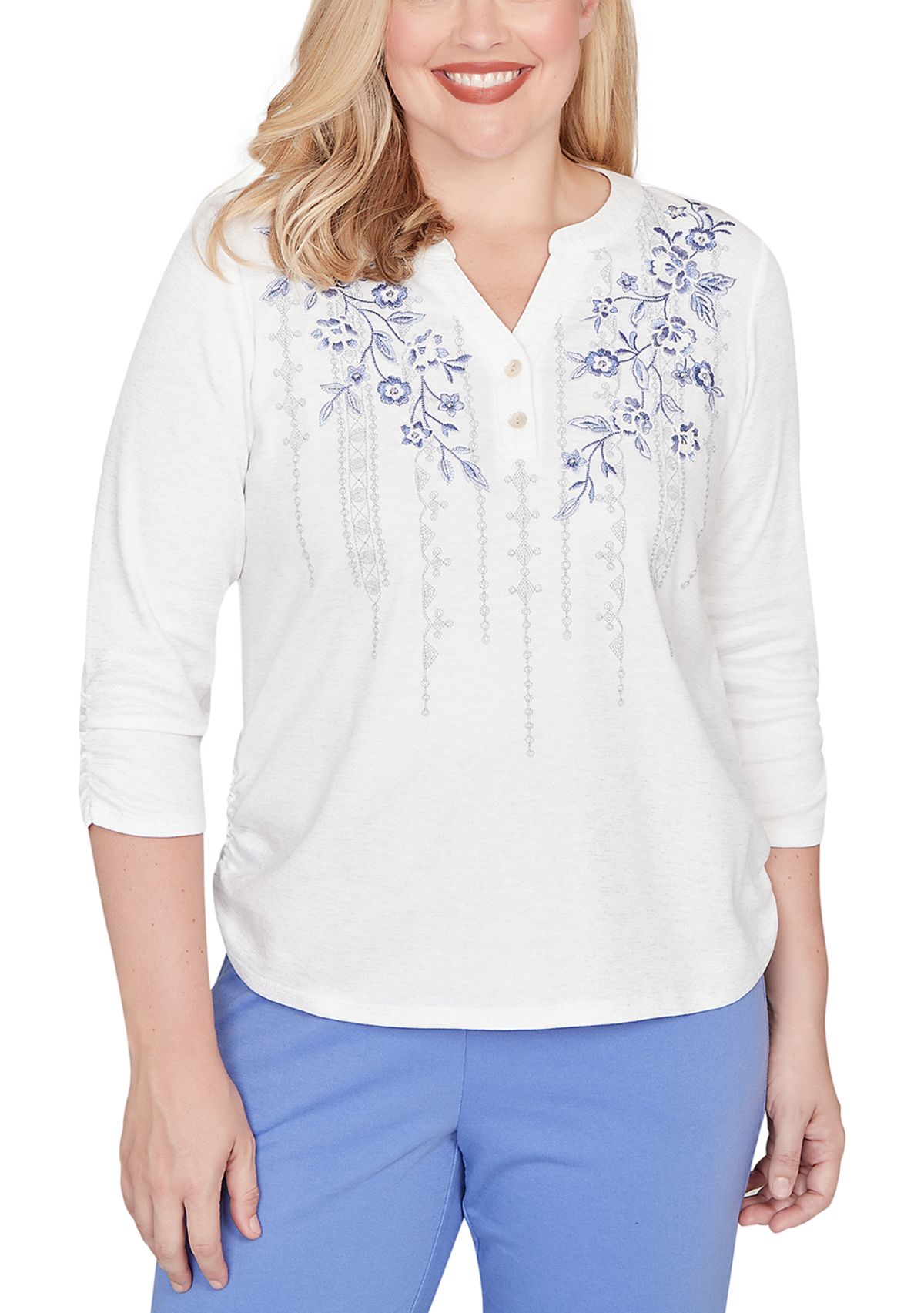 Petite Casual Vibe Floral Geo Vertical Yoke Top