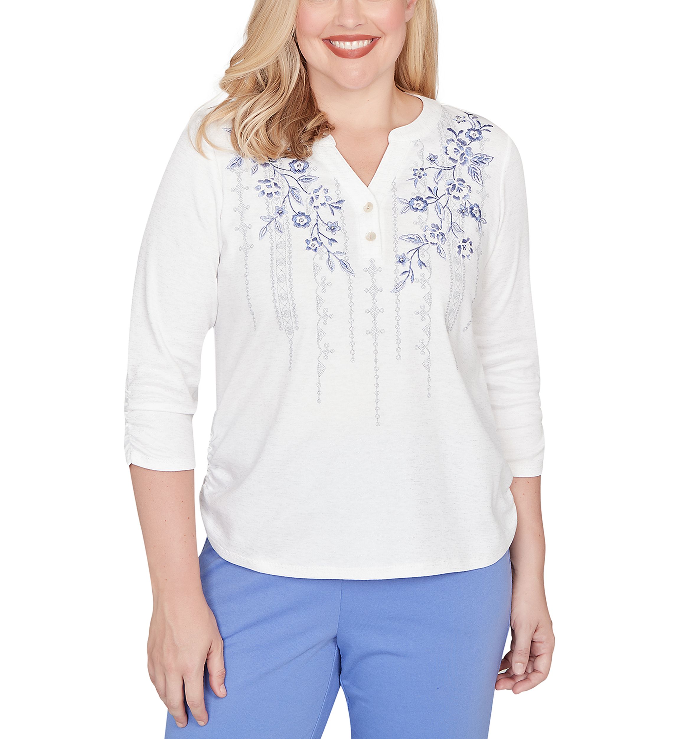 Petite Casual Vibe Floral Geo Vertical Yoke Top
