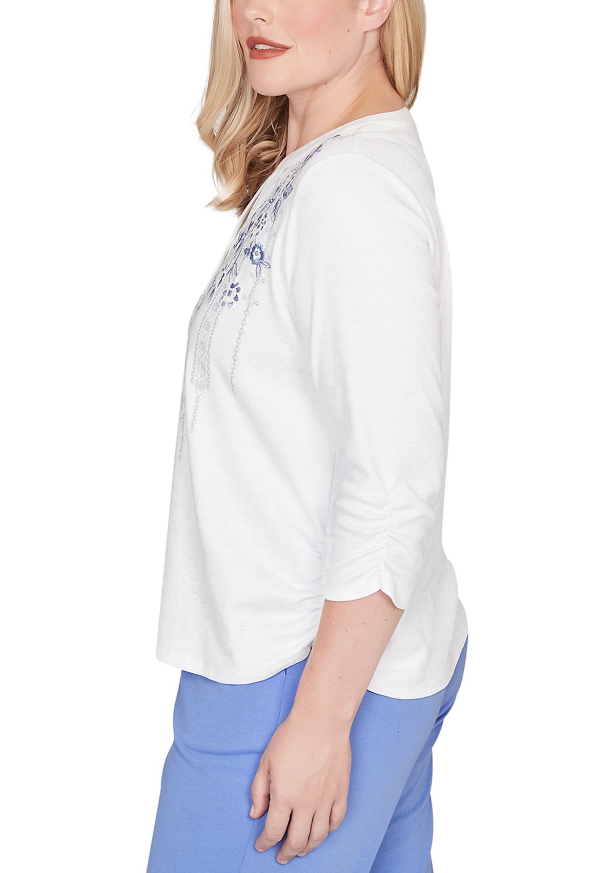 Petite Casual Vibe Floral Geo Vertical Yoke Top