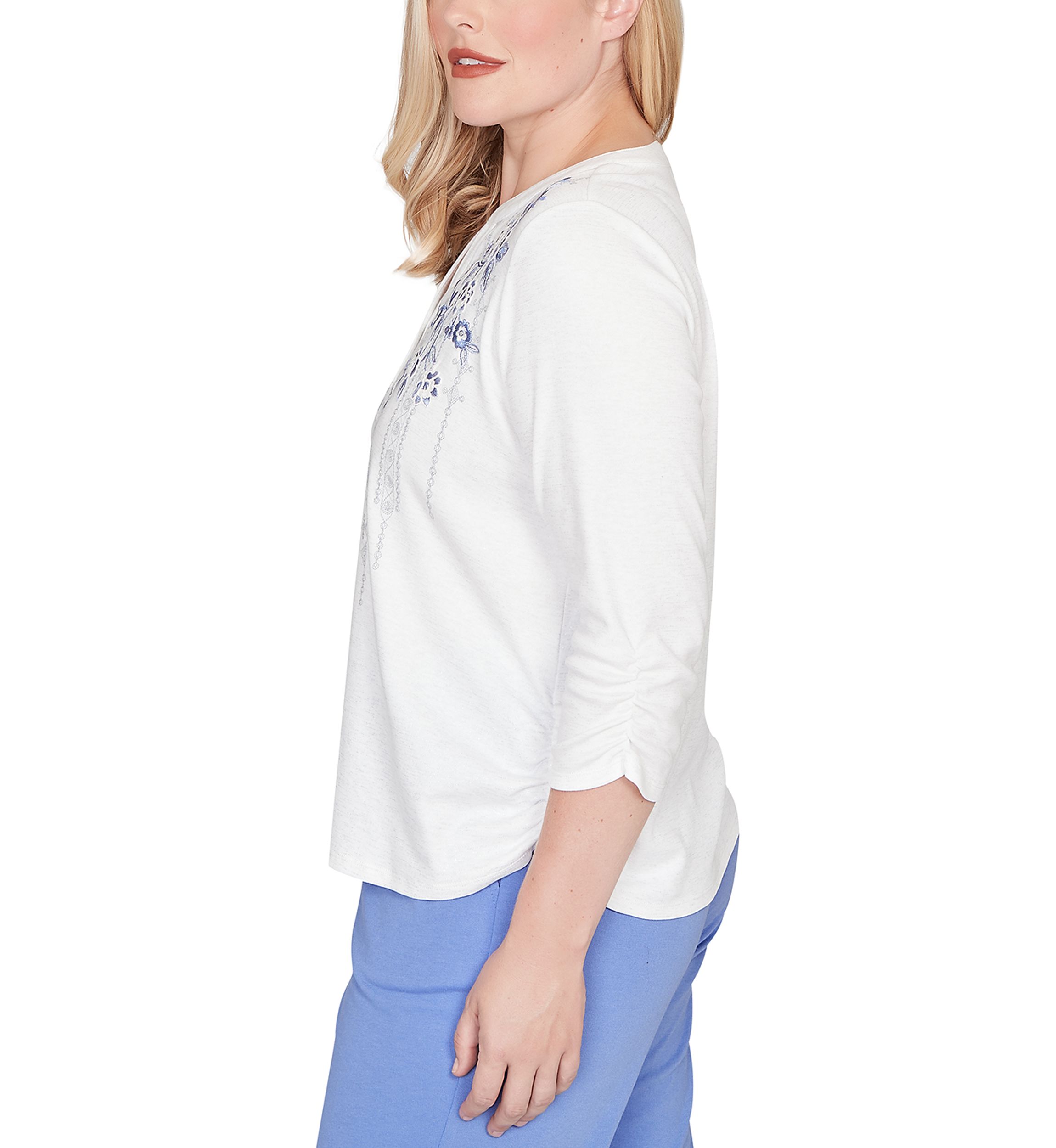 Petite Casual Vibe Floral Geo Vertical Yoke Top