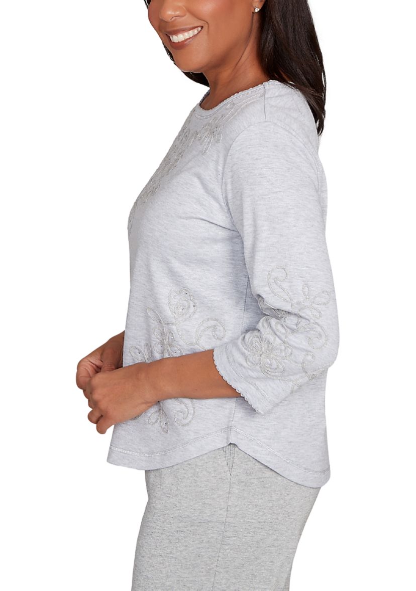 Petite Casual Vibe Asymmetric Soutache Floral Top 