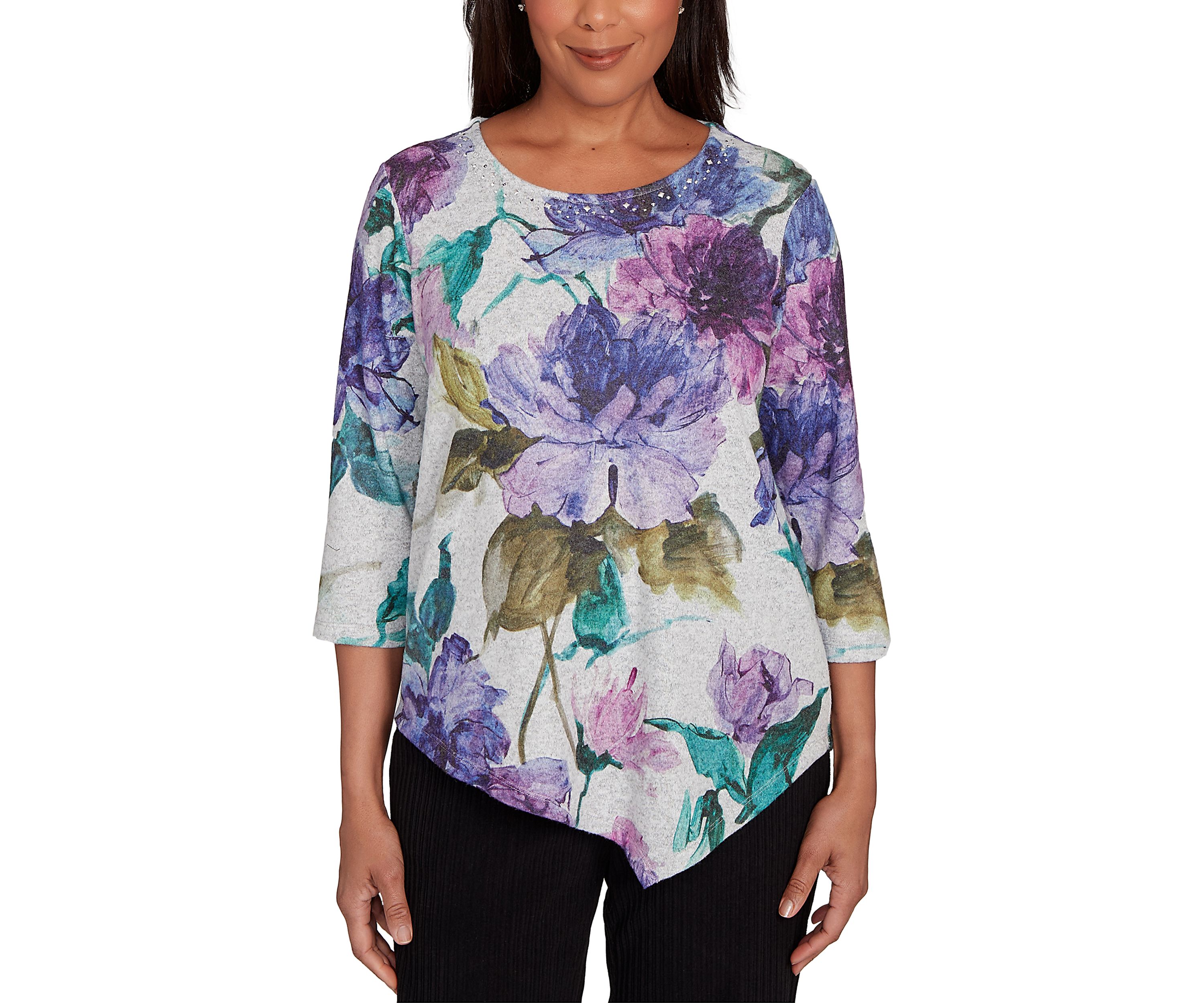 Petite Casual Vibe Watercolor Floral Top