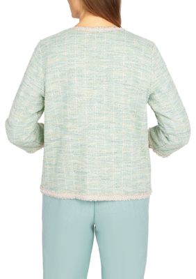 Women's Lady Like Knit Boucle Jacket with Pearl Trim