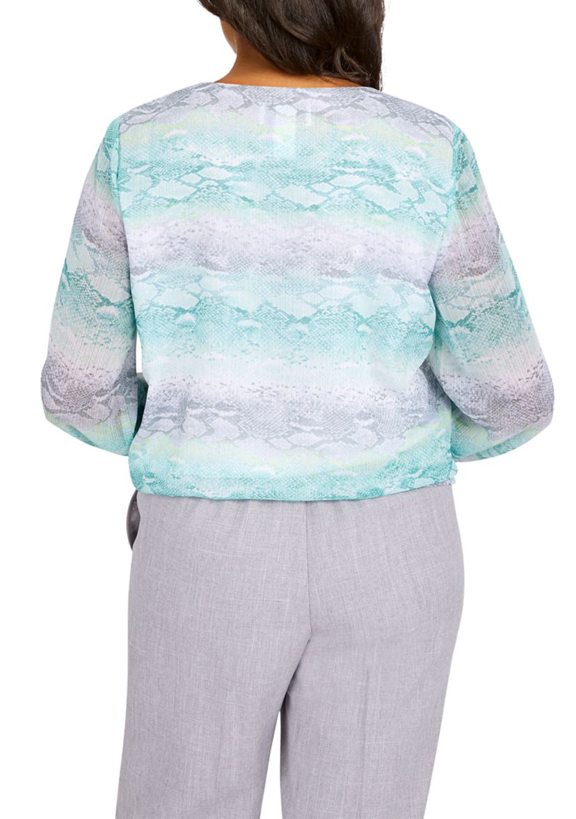 Womens Lady Like Python Stripe Shirred Hem Blouse