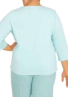 Plus Lady Like  Pearl Twist 3/4 Sleeve Knit Top