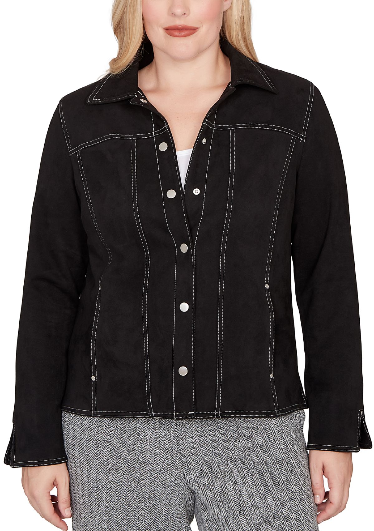 Womens Jet Setter Faux Suede Jacket with Print Lining