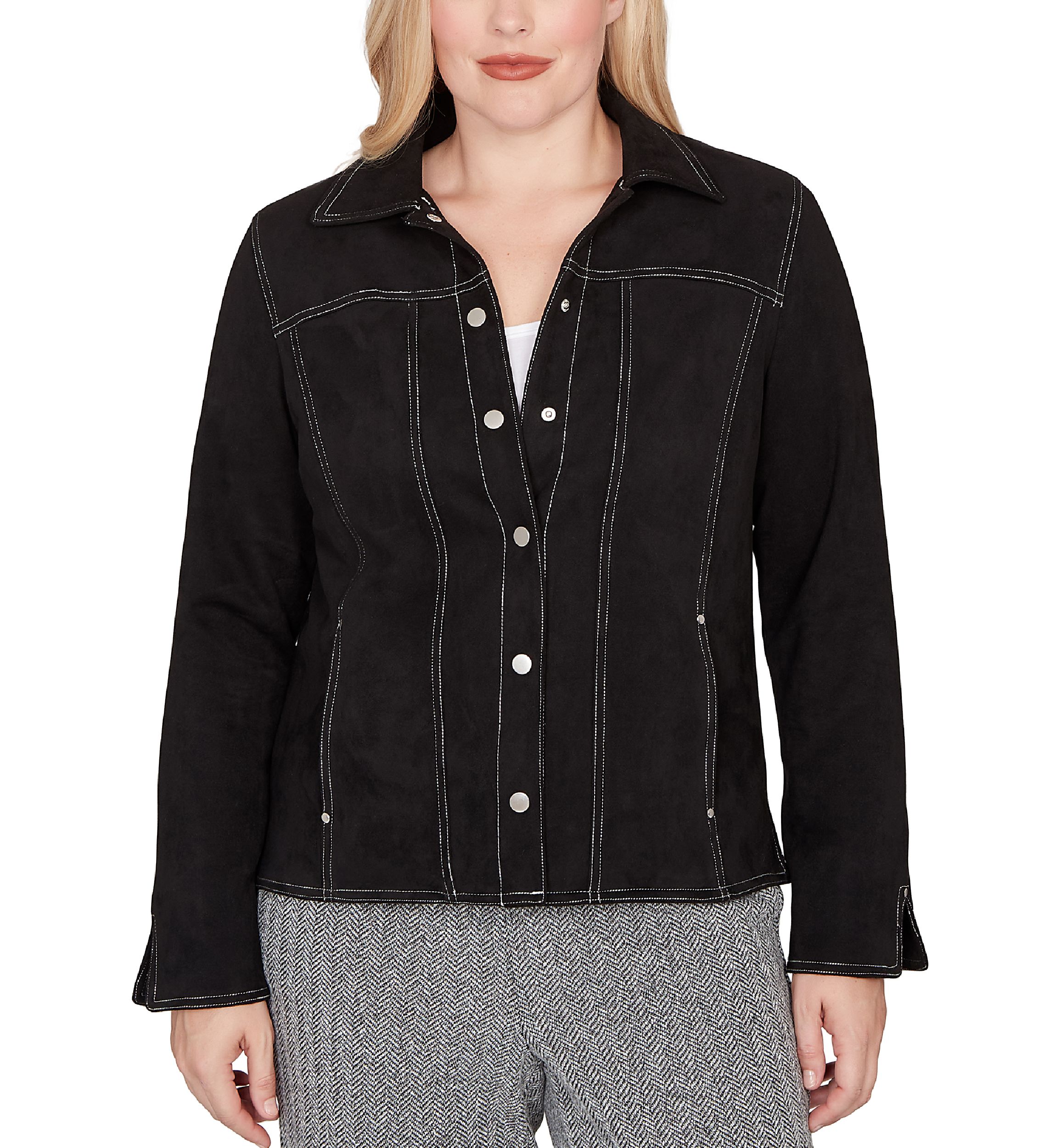 Womens Jet Setter Faux Suede Jacket with Print Lining