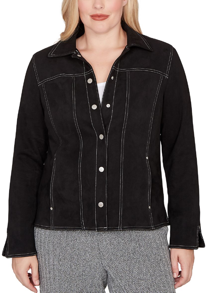 Womens Jet Setter Faux Suede Jacket with Print Lining