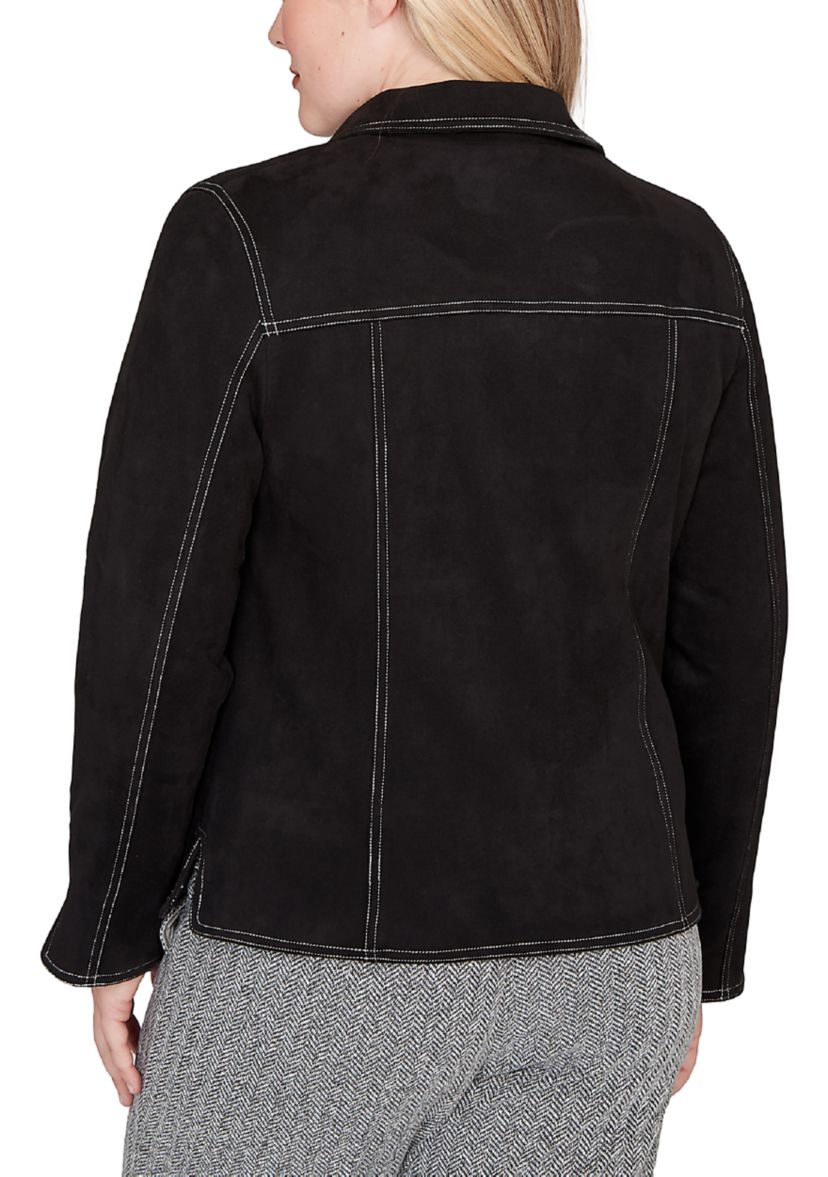 Womens Jet Setter Faux Suede Jacket with Print Lining