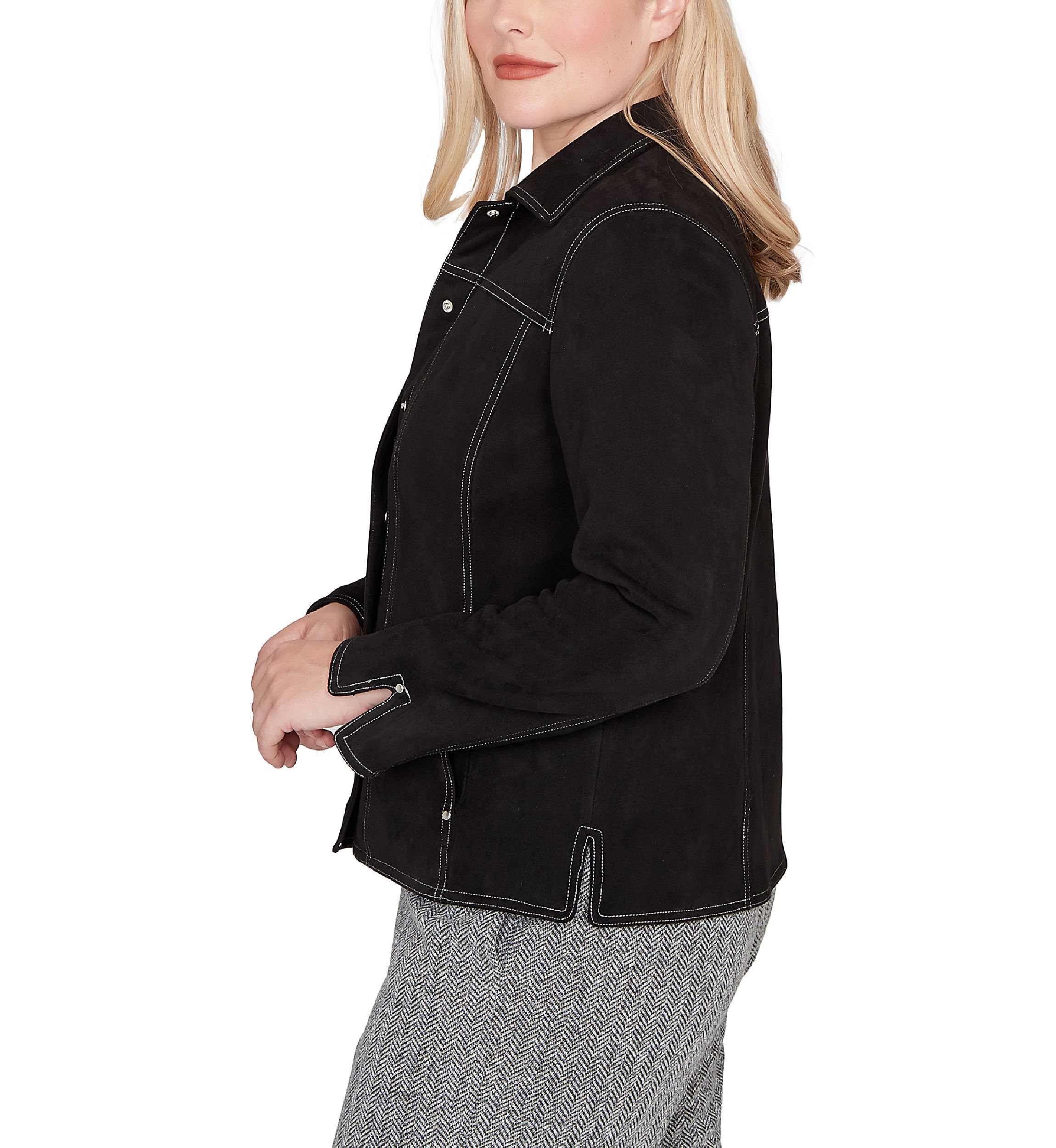 Womens Jet Setter Faux Suede Jacket with Print Lining