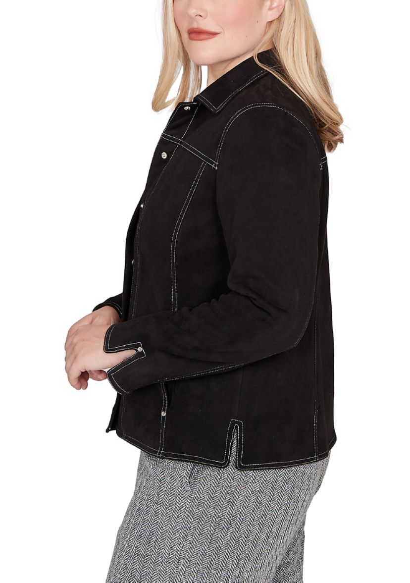 Womens Jet Setter Faux Suede Jacket with Print Lining