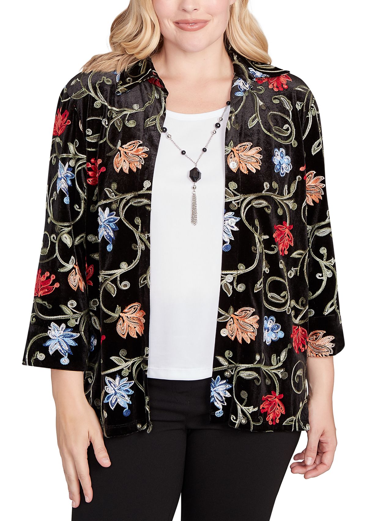 Womens Jet Setter Velvet Floral Two In One Top