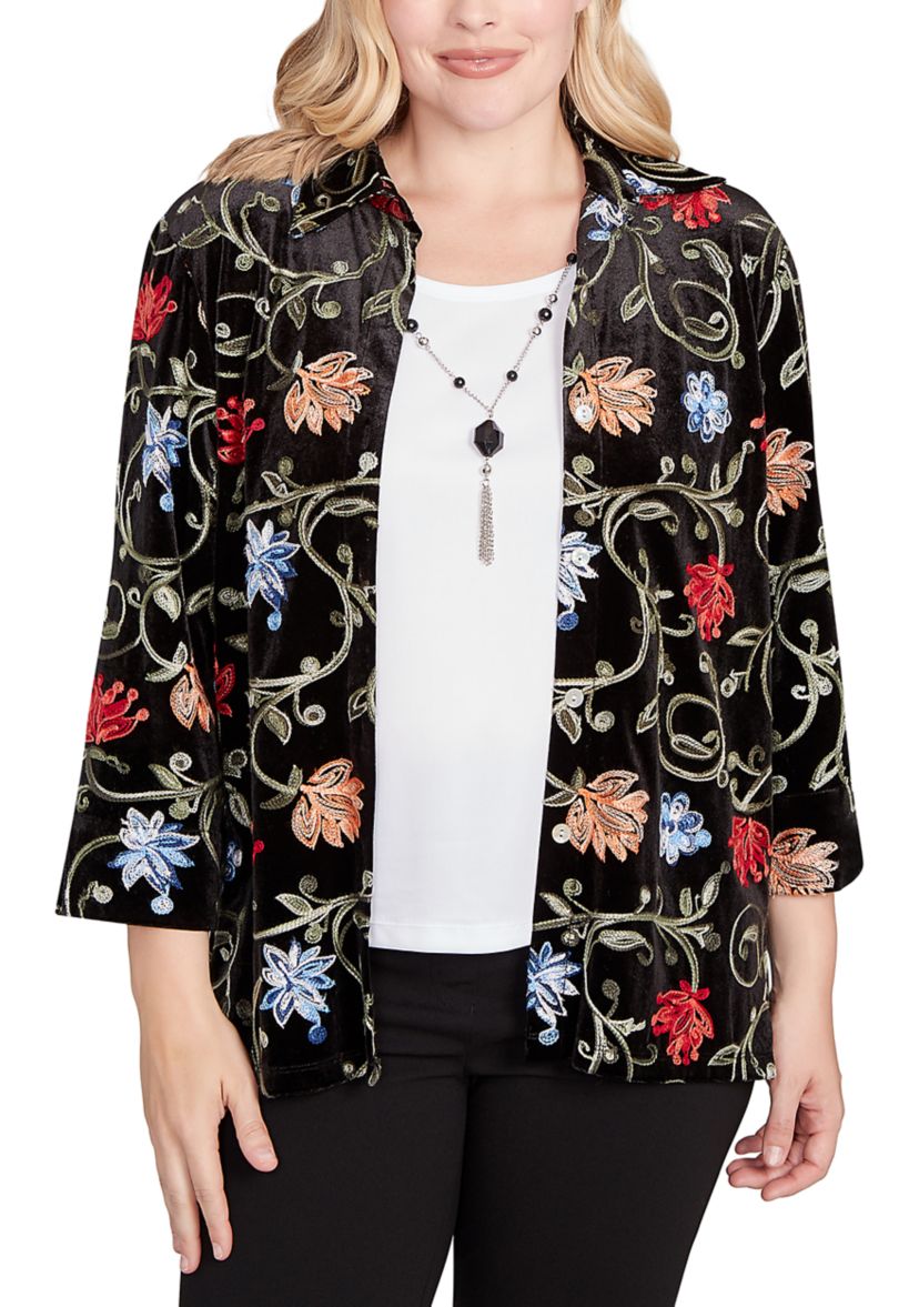 Womens Jet Setter Velvet Floral Two In One Top