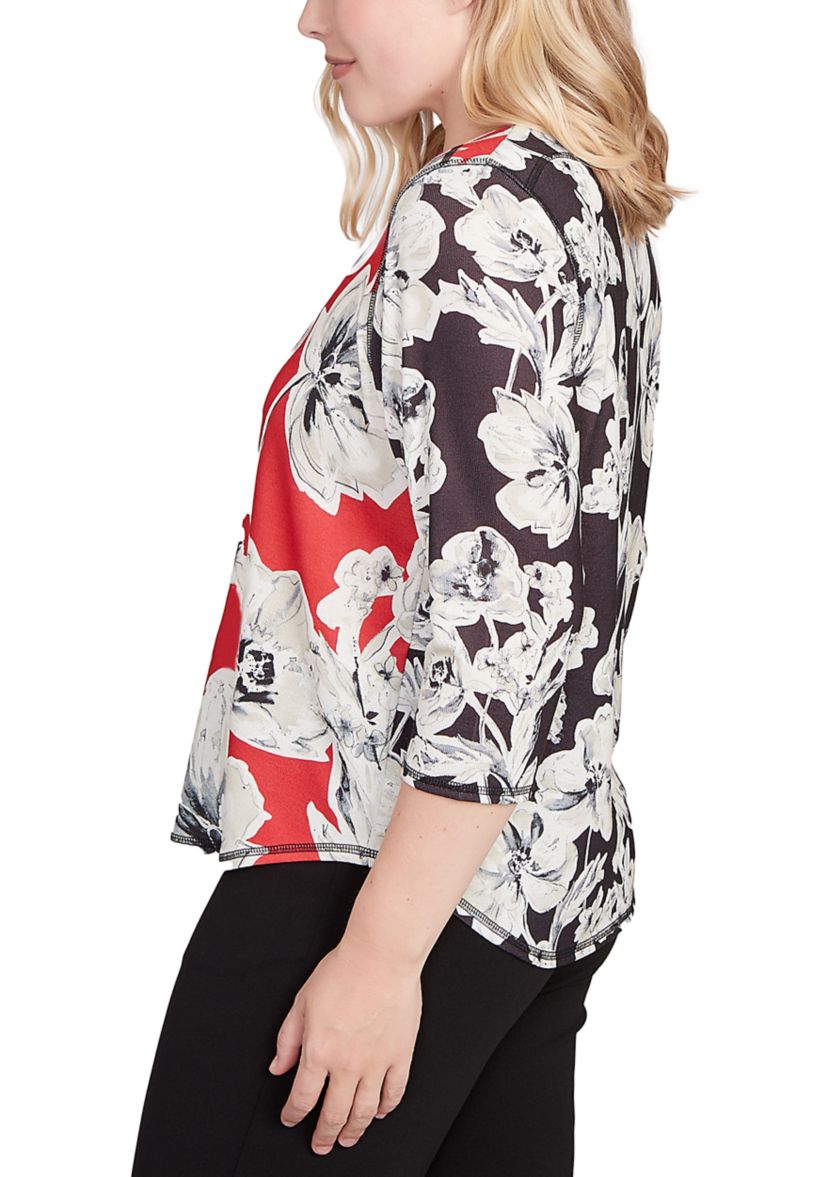 Womens Jet Setter Watercolor Floral Blocking Top