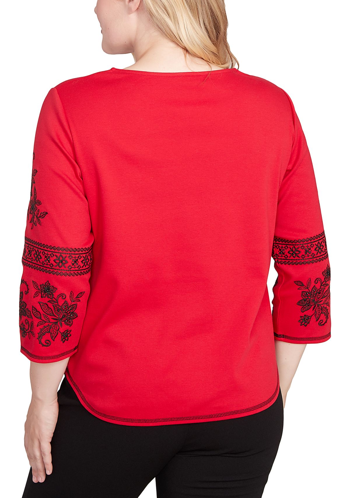 Womens Jet Setter Embroidered Sleeves Top